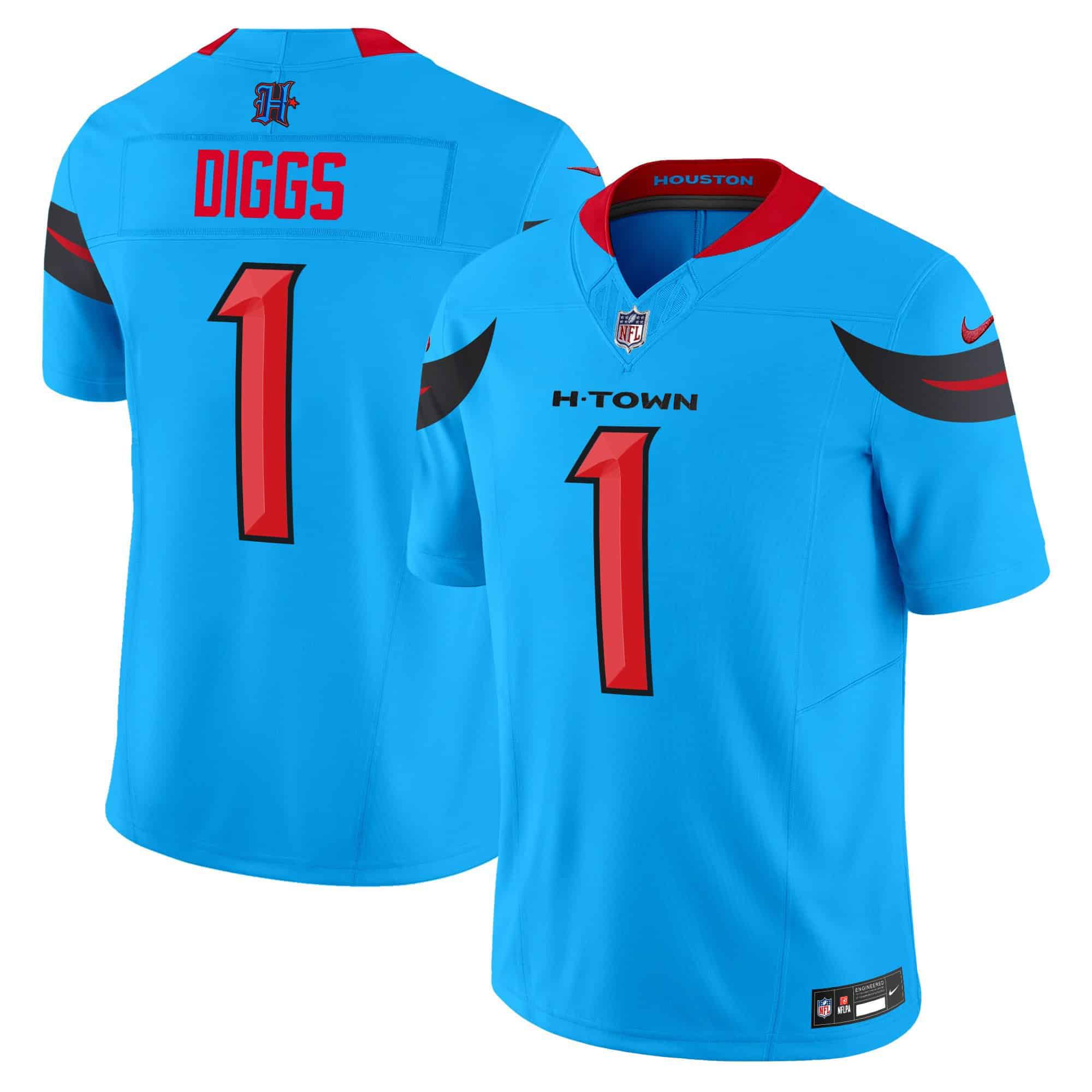 Men Houston Texans #1 Diggs Light Blue 2024 Nike Vapor Limited NFL Jersey